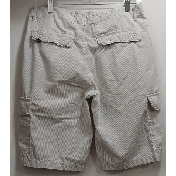 Guess Jeans Men's White and Gray Pin Striped Size 32 Cargo Shorts Cotton Note - Picture 6 of 12